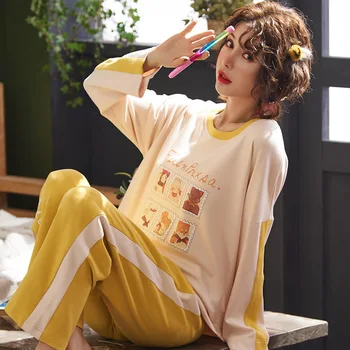 

Pajamas Woman Autumn Cotton Long Sleeve Girl Sweet Lovely Cartoon Can Other Clothes Home Furnishing Serve Easy Suit