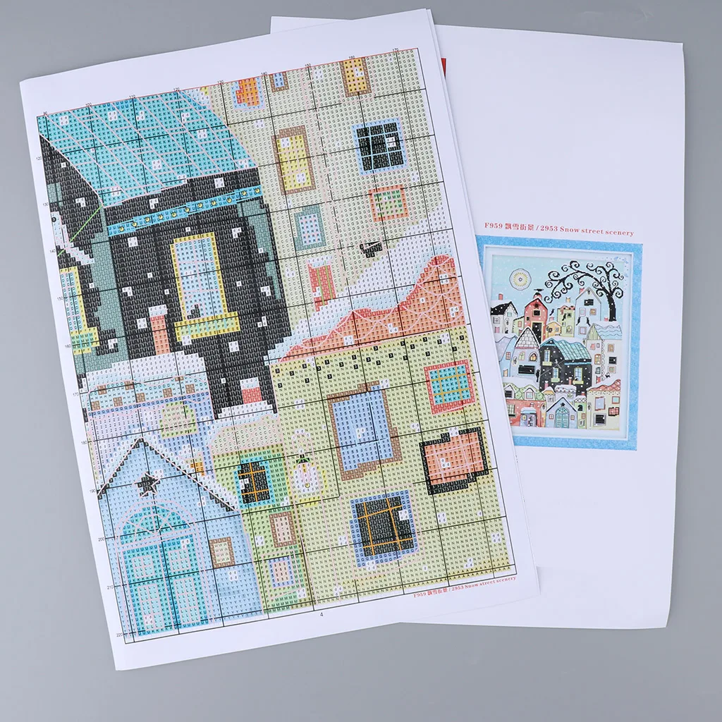 

Stamped Cross Stitch Starter Kits Snow Street Scenery Pattern Without Frame
