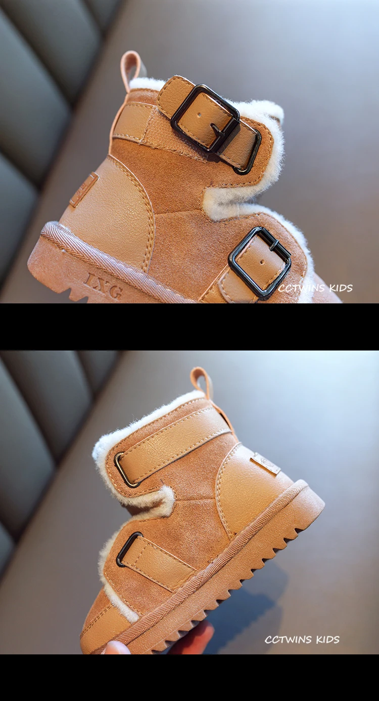 CCTWINS Kids Shoes Winter Girls Fashion with Fur Snow Boots Boys Casual Short Boots for Children Black Warm Shoes SNB092