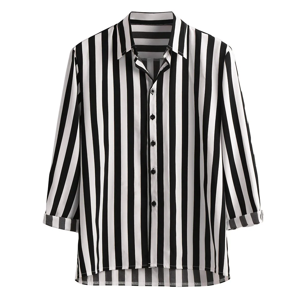 

Camisa Masculina Men Fashio Vertical Striped Slim Fit Long Sleeve Casual Black Button Down Dress Shirts 19July29 P30
