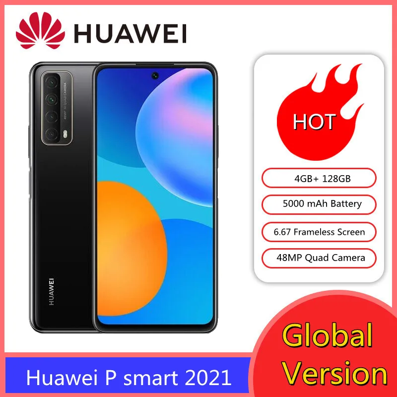 Smartfon Huawei P smart 2021 4GB 128 GB NFC Quad AI wersja globalna 5000 mAh bateria 6.67 bezramowa ekran telefony komórkowe
