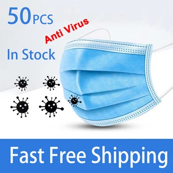

50 PCS In Stock Anti virus Mask Fast Delivery 3 Layers Disposable Protective Mask to Safe Breathabl Antivirus Masks Dustproof