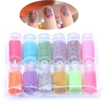 

12pcs Colorful Microbeads Non Hotfix Round Microbeads Pearl Rhinestones Trim Accessories for Nail Art Decor Rhinestones Applique