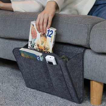 

Bedside Felt Storage Bag Bed Bag Table with Pockets Bed Sofa Desk Hanging Organizer for Remote Control Magazines Phone Tablets