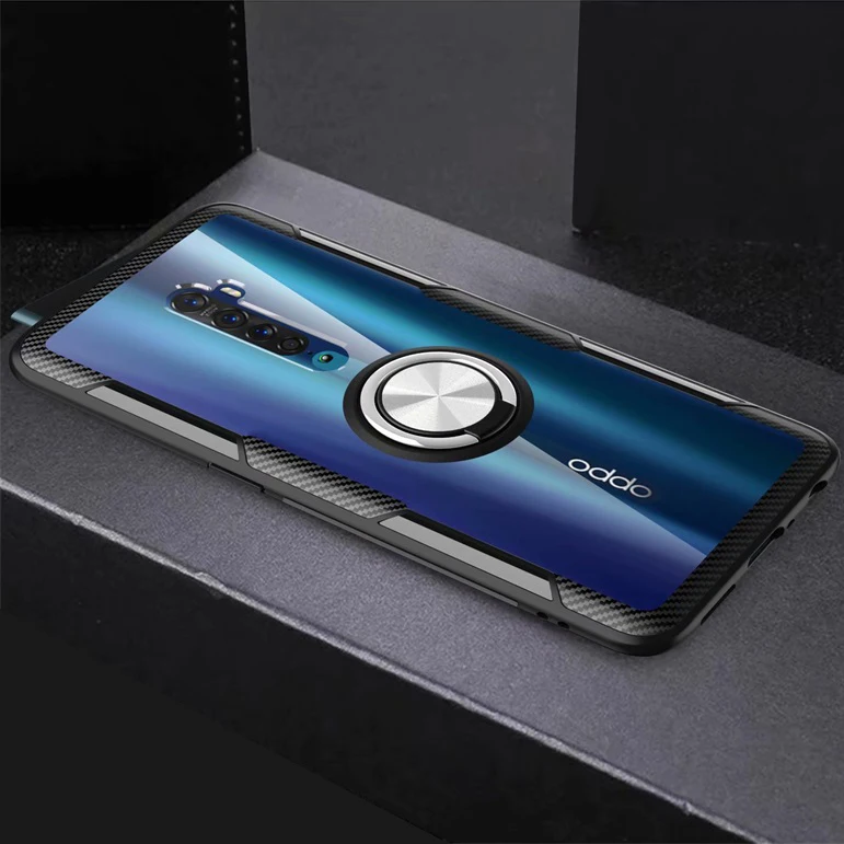 Для oppo Reno 2 Чехол жесткий с кольцом подставка магнит прозрачный противоударный защитный чехол на заднюю панель для oppo reno2 2F 2Z 10x Zoom - Цвет: Silver black