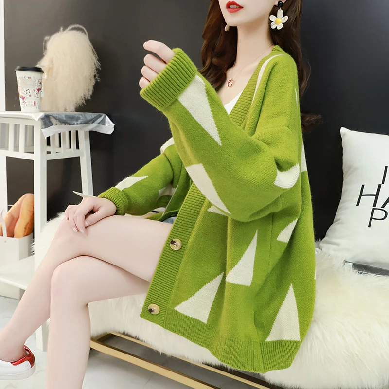 

Lazy Wind Sweater Cardigan Female Loose Wild Early Autumn 2020 New Korean Vintage Version Of Knitted Jacket Plus Size Women Tops
