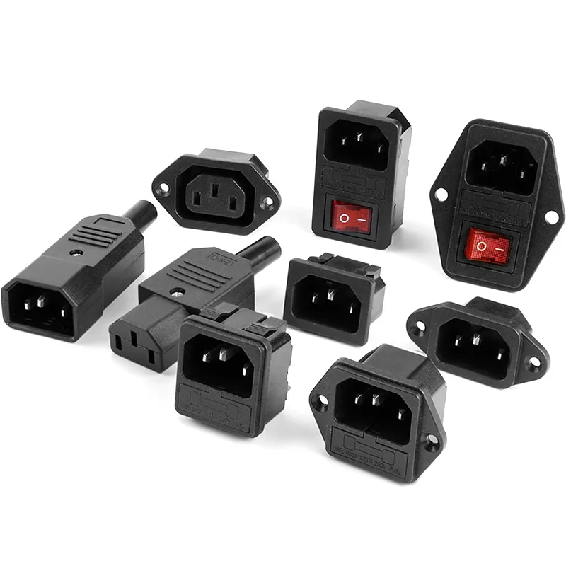 1pcs Black IEC320 C13 C14 AC Power Panel Socket PDU UPS Rewirable Wiring Plug Electric Battery Receptacle Docking Outlet 10A
