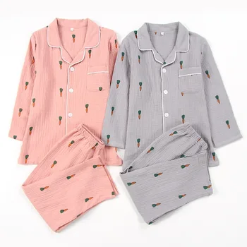 

Summer New Cotton Gauze Sleepwear Couple Pajamas Female Cute Printed Living Clothes Men's Casual Oversized Lounge Home Clothes