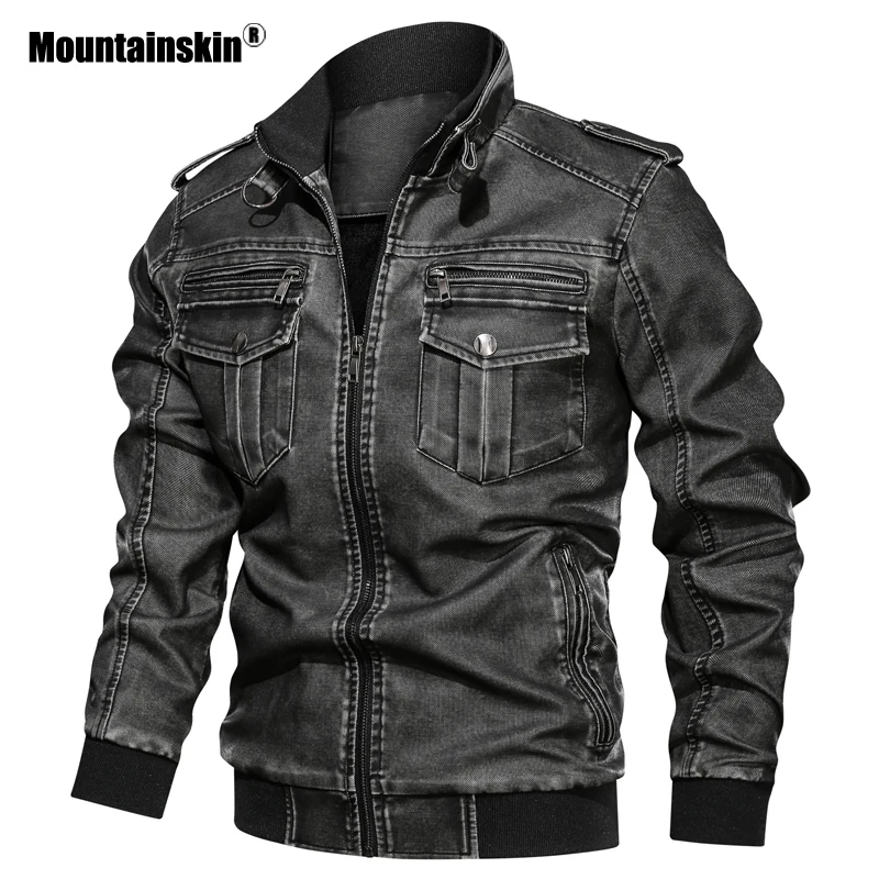 Mountainskin, новинка, кожаная мужская куртка, зима-осень, Мужская мотоциклетная куртка, ветрозащитная верхняя одежда, мужская брендовая одежда, L~ 6XL, SA789