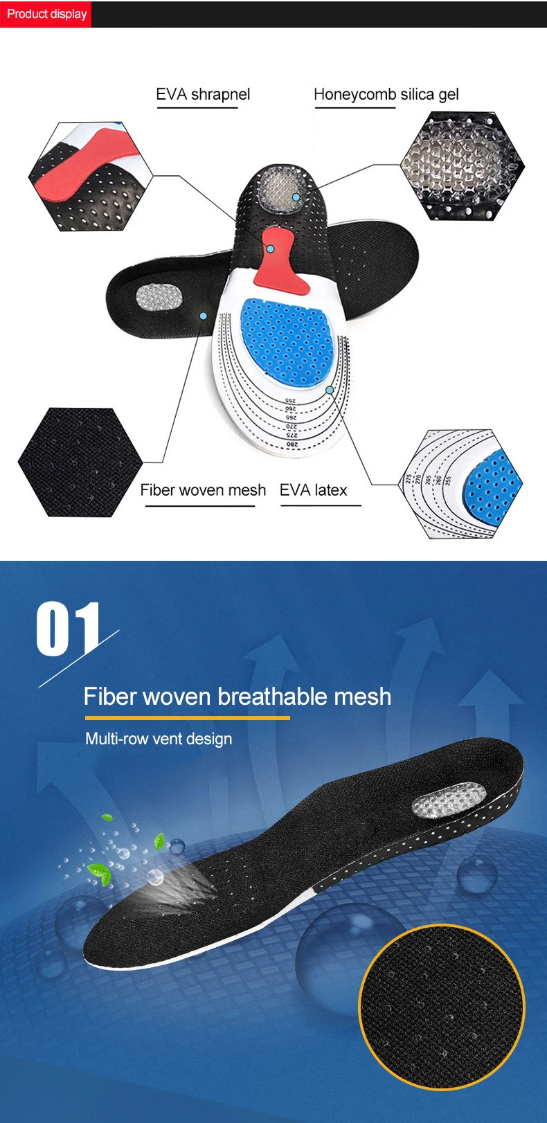 Sports Running Silicone Insoles Feet Mens and Womens Soles Orthopedic Cushion Massage Shock Absorption Color : Black, Shoe Size : EU 35-40