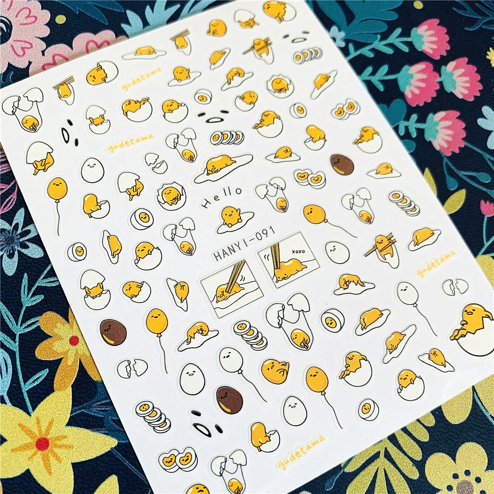 Newest HANYI-91-100-101 Cartoon chicken and egg 3d nail art sticker nail  decal stamping export japan design
