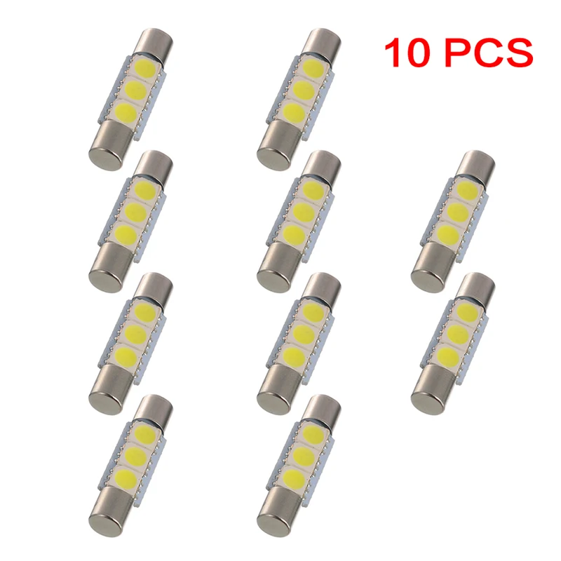 10pcs White 6500K 12V LED 29mm 5050 3SMD Fuse Vanity Mirror Light Bulbs