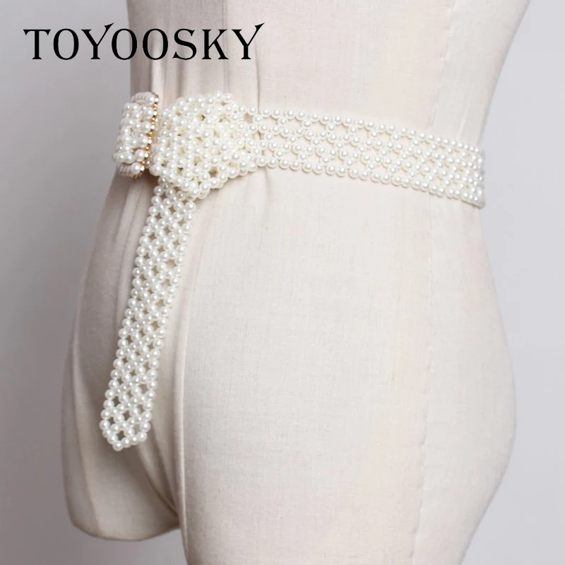 TOYOOSKY/Новая мода г., летний Искусственный белый жемчуг, тканый, выдолбленный длинный широкий пояс, квадратная игла, пряжка, пояс для женщин