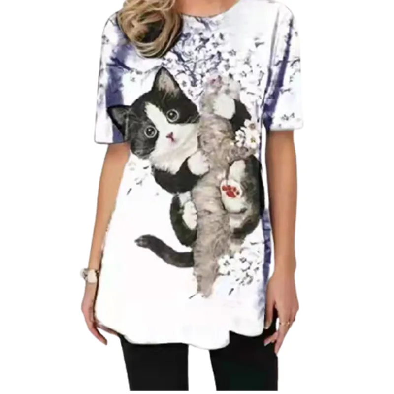 Hbaacd5e251a342188567d785bf1c5179w - Fashion Trendy Ladies 3D Cartoon Cat Print T Shirt Women