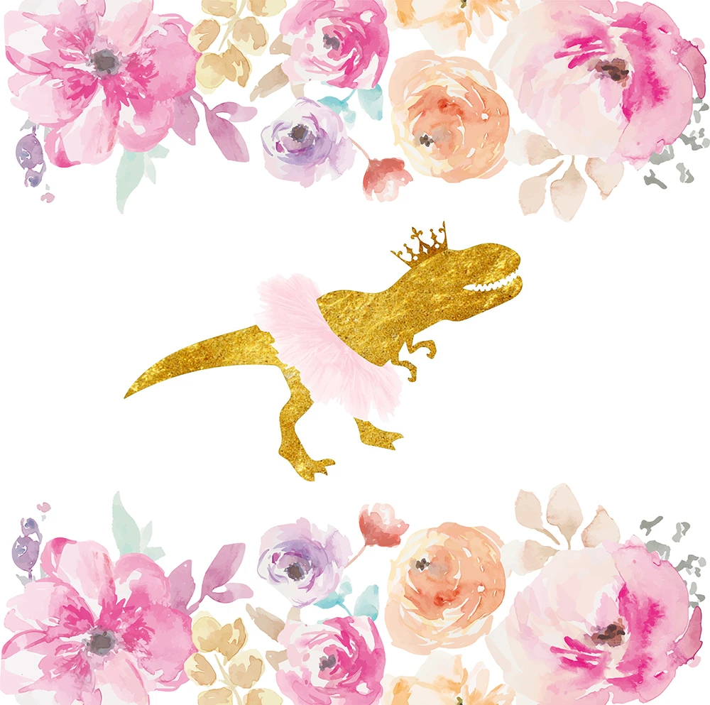 Oh Girl Baby Shower Birthday Party Backdrops Floral Pink Golden Glittering Tyrannosaurus Cute Dinosaur Photo Backgrounds Banners Background Aliexpress