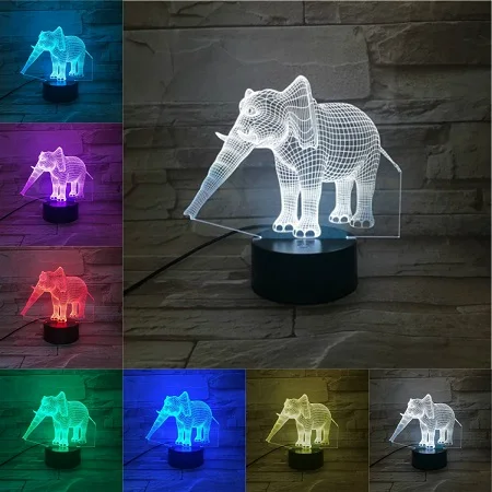 E VCity 3D светильник со слоном usb зарядка сенсорный пульт дистанционного ночник 7 цветов Изменение акриловой пластины удивительные визуализации оптические подарки - Испускаемый цвет: E