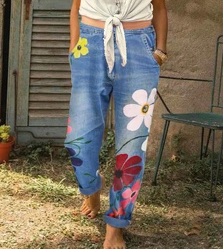 

Women Jeans plus size pants women's printed denim trousers 3 colors Women's Clothing Jeans 2020 NEW print panties