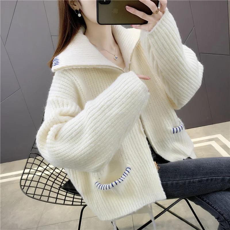 

Small room 2, room 193626 on the ground 】 collar to film pocket zipper knitting cardigan [3003] 85