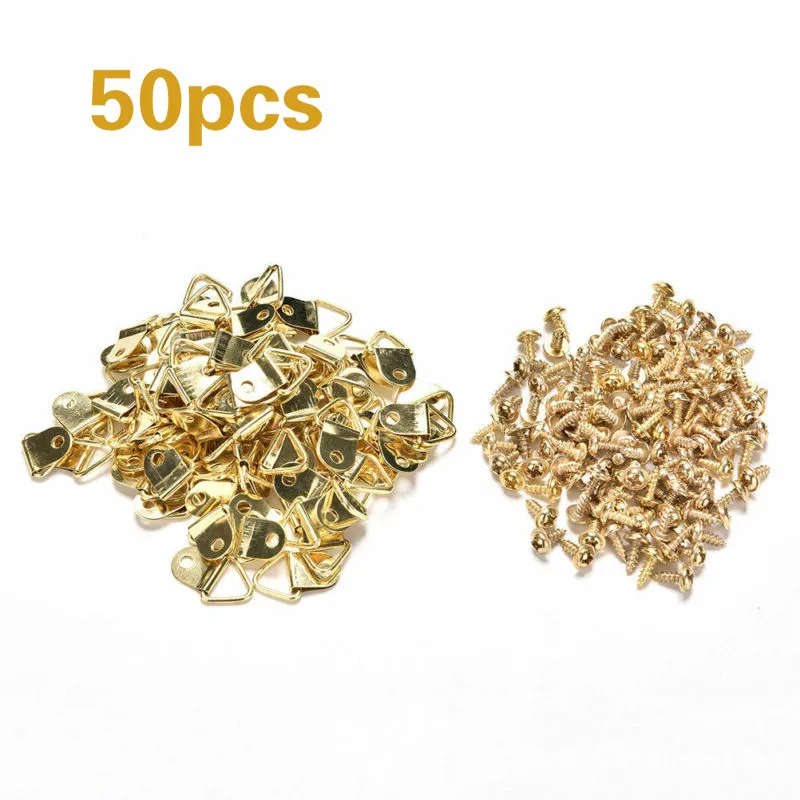 

50Pcs triangle D-ring (with 50 screws) photo frame picture frame wall hanging hanger hook ring iron