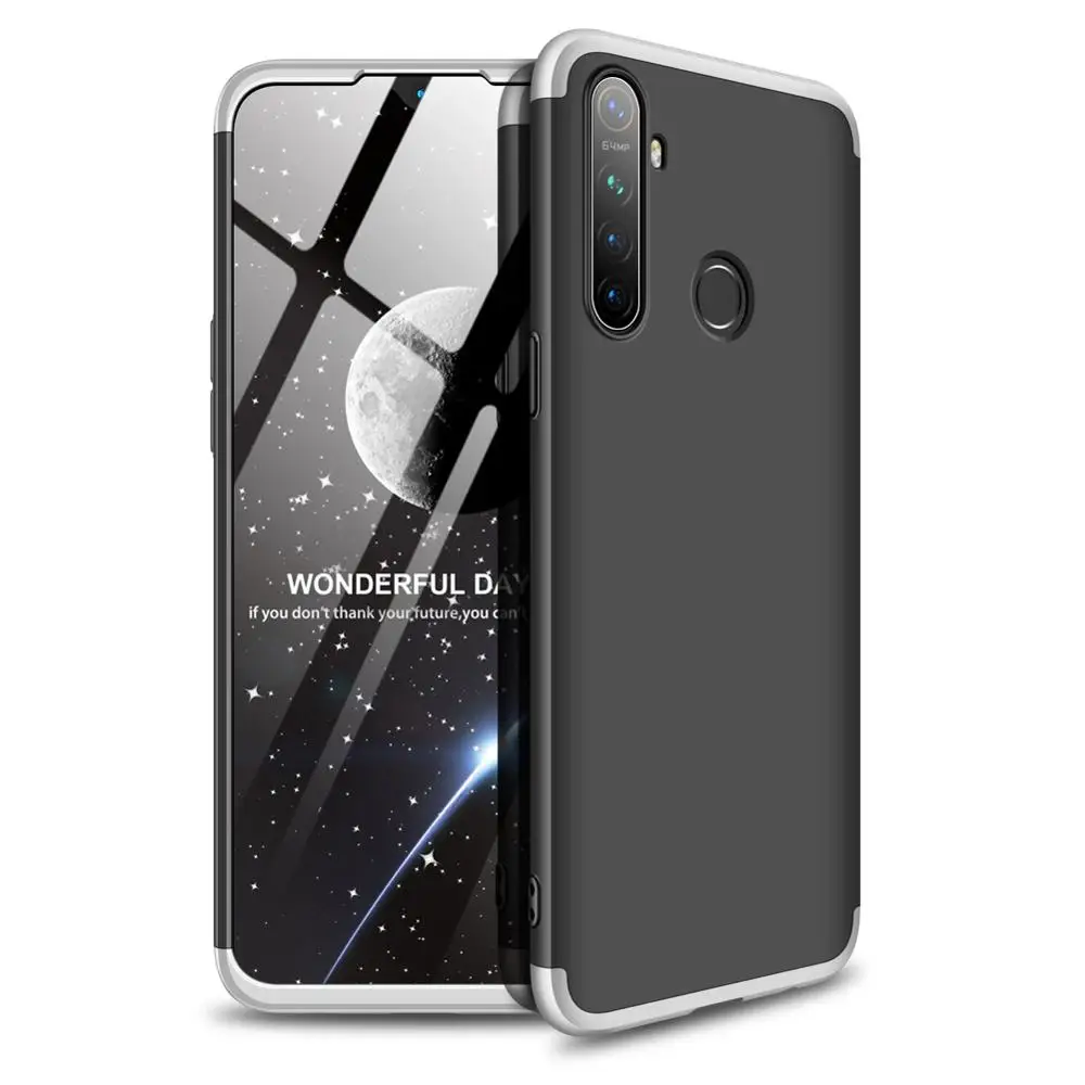 Black and Silver TeppKa для OPPO Realme 5 pro Чехол для телефона 360 полная защита чехол 3 в 1 матовая пластиковая жесткая задняя крышка для realme 3 pro Q - Цвет: Black and Silver