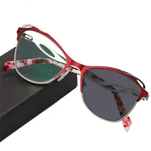 Для Женщин Кошачий глаз дизайн полный обод сплав рецепции фотохромные линзы оптические очки Анти-усталость очки для чтения очки для женщин