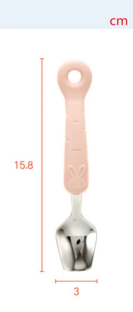 Pink spoon 1 pcs 304 SS детский тренировочный набор ложка и вилка безопасная нержавеющая сталь столовые приборы для кормления мультяшная детская Кормушка Посуда Ложка для кормления посуда - Цвет: Pink spoon 1 pcs