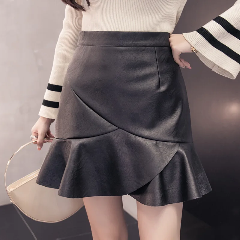 

Photo Shoot Irregular A- line Skirt Women's Autumn And Winter INS Super Fire Short Skirt High-waisted Pu Skirt Small Leather Ski