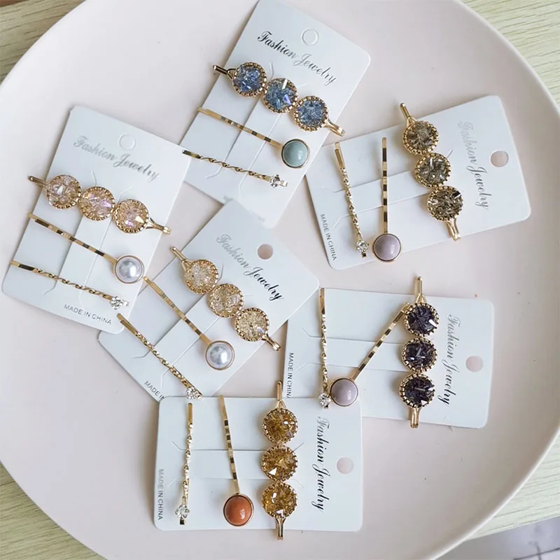 

3pcs/Set Metal Pearl Hairpin Combination Bangs Clip Side Clip Card Simple Hair Clips Barrettes Headwear Hair Styling