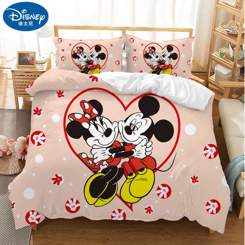 Набор постельного белья с изображением Микки и Минни Маус, милая парочка, двойной размер, детский пододеяльник, наволочка