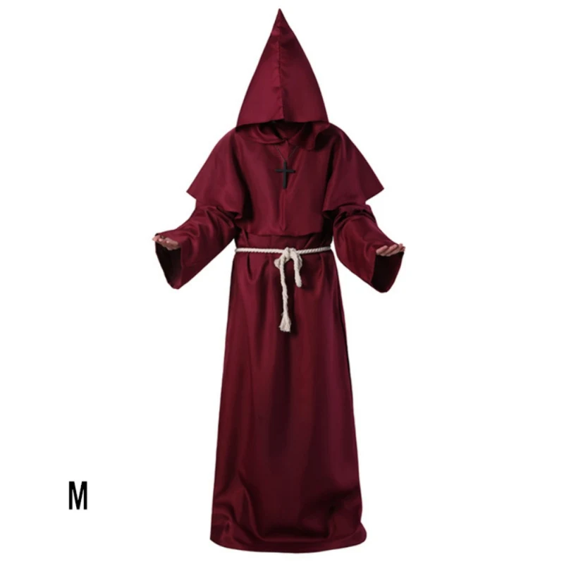 Хеллоуин монах с капюшоном Средневековый Ренессанс Плащ-накидка Friar Priest мужской халат одежда Comic Con партии Косплей Костюм