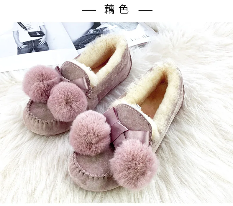High Quality 100% Natural Fur Genuine Leather Women Flat Shoes New Fashion Women Moccasins Casual Loafers Plus Size Winter shoes