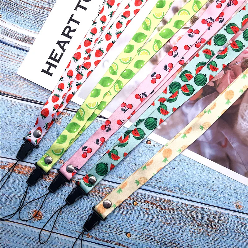

50pcs/lot NEW fruit Mobile Neck Strap Lanyards for keys ID Card Gym Mobile Phone Straps USB badge holder DIY Hang Rope Lariat Lanyard watermelon Strawberry cute Cartoon Phone Hanging Strap