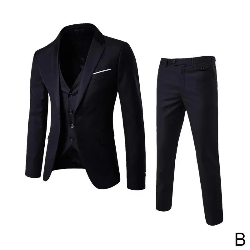 Индивидуальный заказ, 3 шт., деловой блейзер+ жилет+ брюки, Свадебный костюм, мужские блейзеры, тонкие костюмы, винтажные классические пиджаки, мужские вечерние - Цвет: Черный