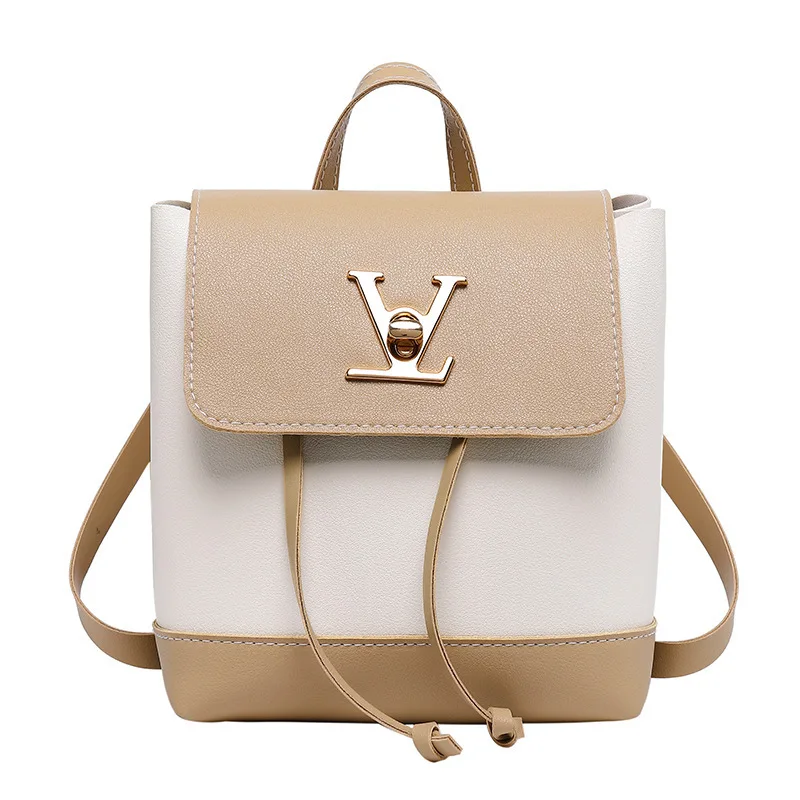 

Women's Backpack Color Contrast Bag Cover Lock Small Backpack Fashion Brand New Student Leisure Backpack