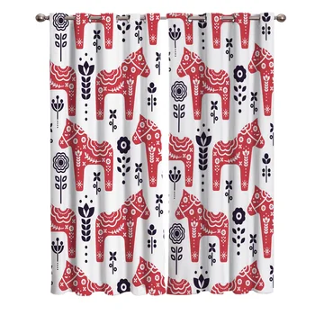 

Horse Animal Red Art Animation Flower Window Curtains Living Room Boys Children Bedroom Kids Room Cortina Window Treatment