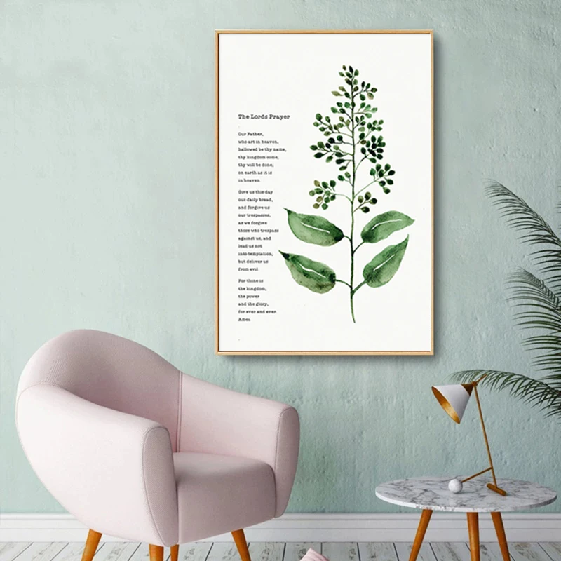 Botanical Bible Verse Print Scripture Christian Canvas Painting Poster Wall Blessed Quote Pictures for Living Room Home Decor