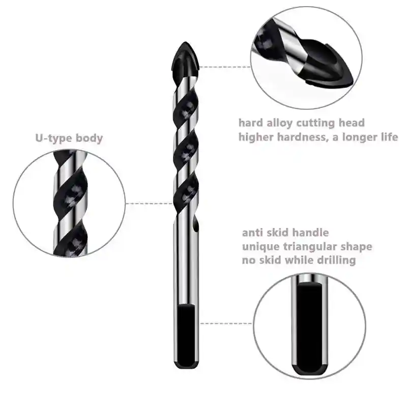 5 Pieces Multi-Material Tungsten Carbide Drill Bit Set for Porcelain Ceramic