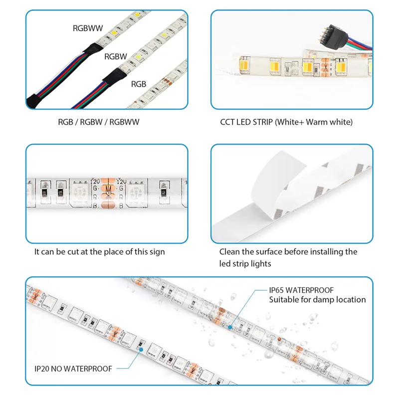 DC12V 5050 LED Strip RGB RGBW RGBWW CCT 5M with RF LED Controller Remote And Power supply LED Strip Light Kit 150 Leds 300 Leds
