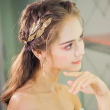 Стиль ретро ручной работы Листья Оливковое золото цветок Корона Серьги невесты фотостудия MORI серии золотой свадебный головной убор