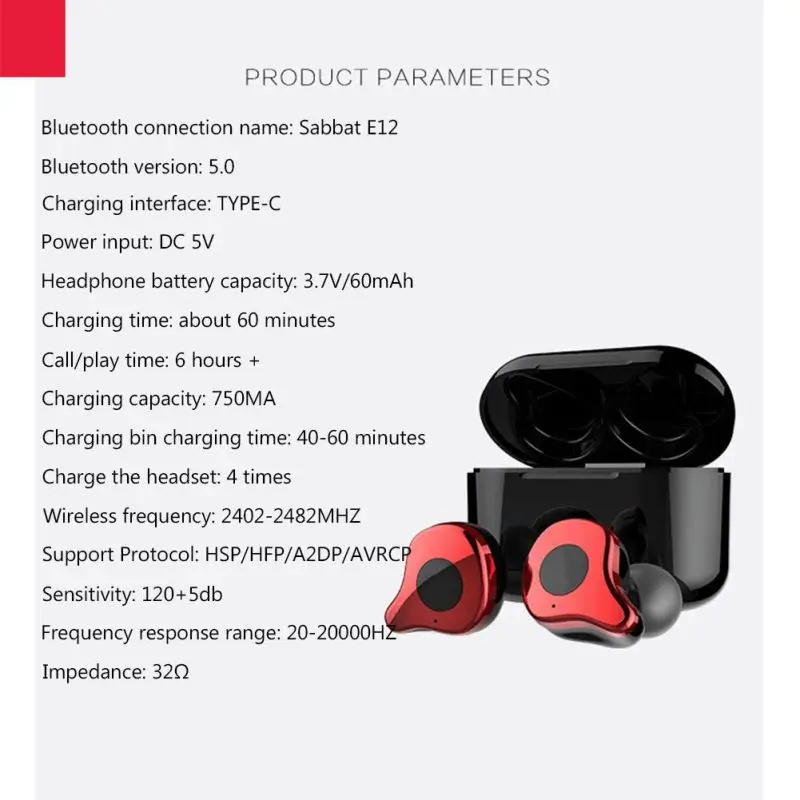 E12 TWS Bluetooth 5,0 наушники беспроводные HiFi спортивные наушники микрофон с быстрой зарядкой чехол