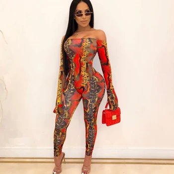 

Two Piece Set Autumn Sexy Women's Suit Off Shoulder Long Sleeves Romper Tops Bodycon Ladies Fashion New Leopard Pants Set 2pcs