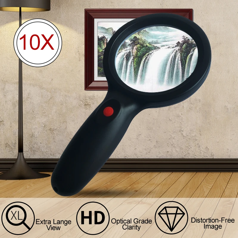 10X Portable Magnifier With 18 LEDs High Definition Premium Quality Handheld Magnifying Glass for Reading Exploring Inspection