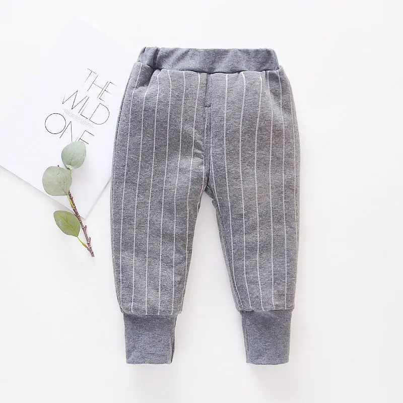 pants - Grey Новые зимние штаны в полоску для маленьких мальчиков и девочек, плотные теплые джинсовые штаны, Детская кашемировая одежда для От 1 до 5 лет - Цвет: pants - Grey