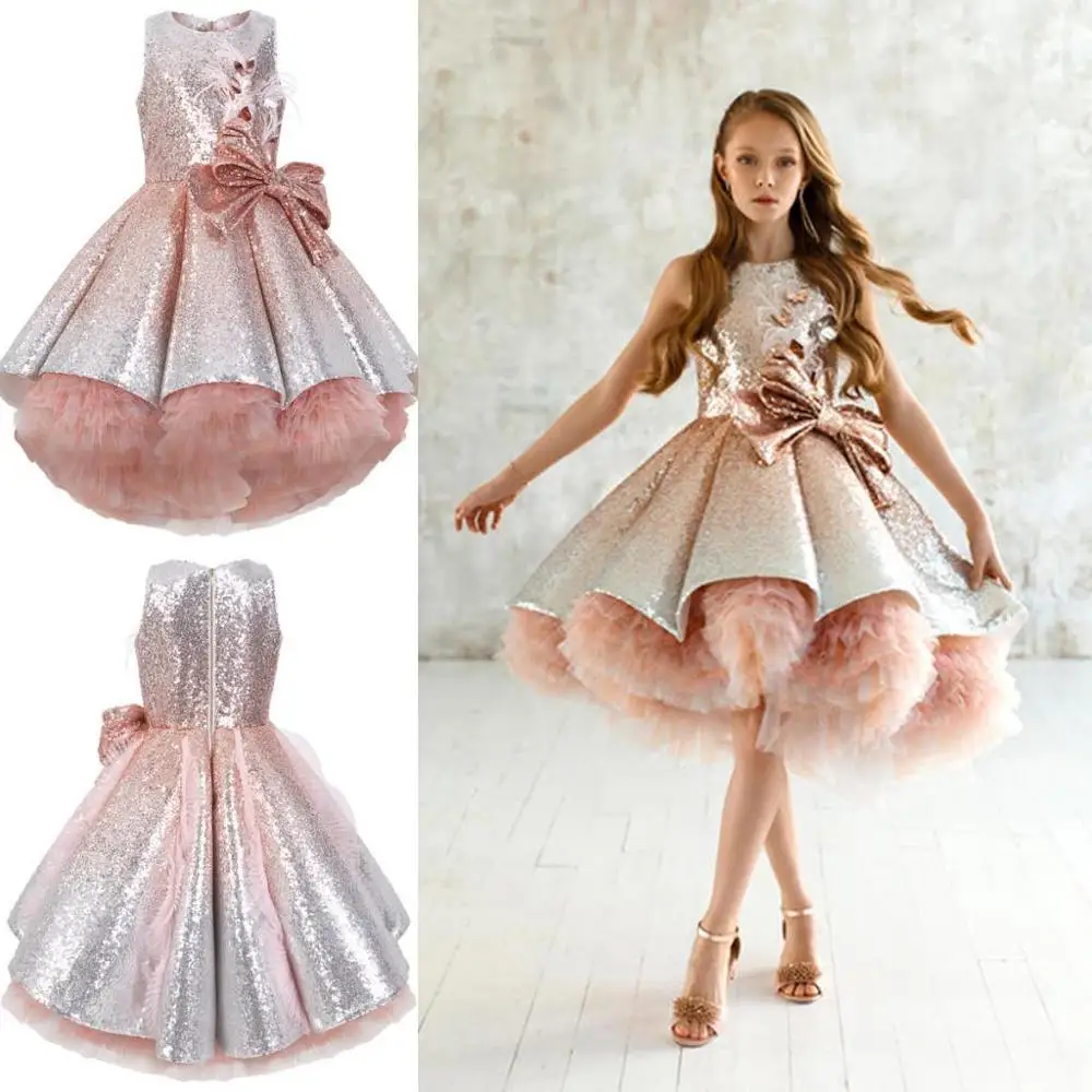 

Luxury Sequined Flower Girls Dresses for Wedding Jewel Neck Cheap Toddler Pageant Dress Knee Length