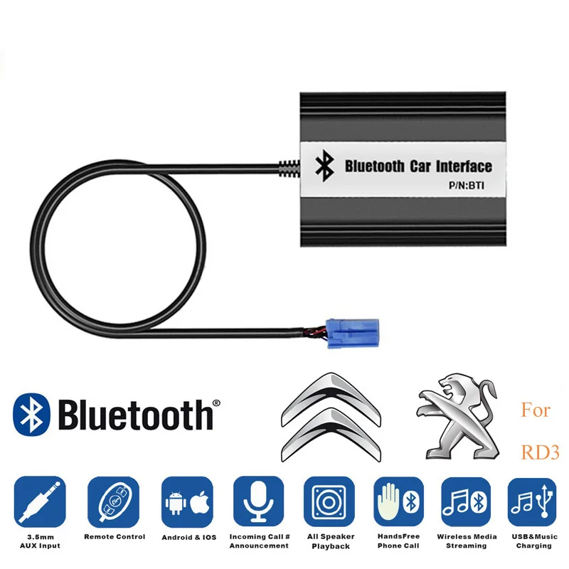 

LISIDIC A2DP Car MP3 Music Player Bluetooth USB AUX Adapter for Peugeot 106 206 RD3 Citroen C3 C4 C5 C8 8PIN Interface