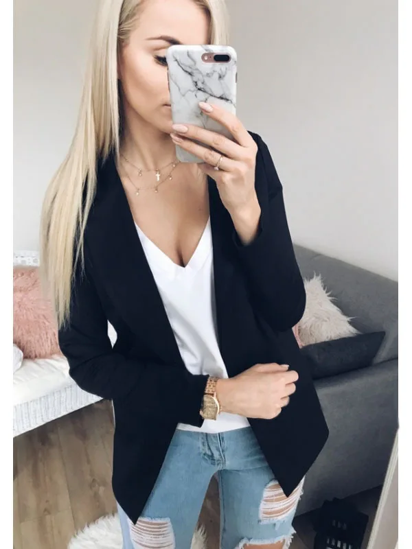 

2020 Europe and America popular autumn winter solid color slim fitting long sleeve thin Lapel Blazer