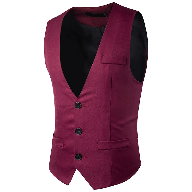 Стиль Мужская мода Slim Fit однорядные три пряжки сплошной цвет джентльмен костюм жилет M16