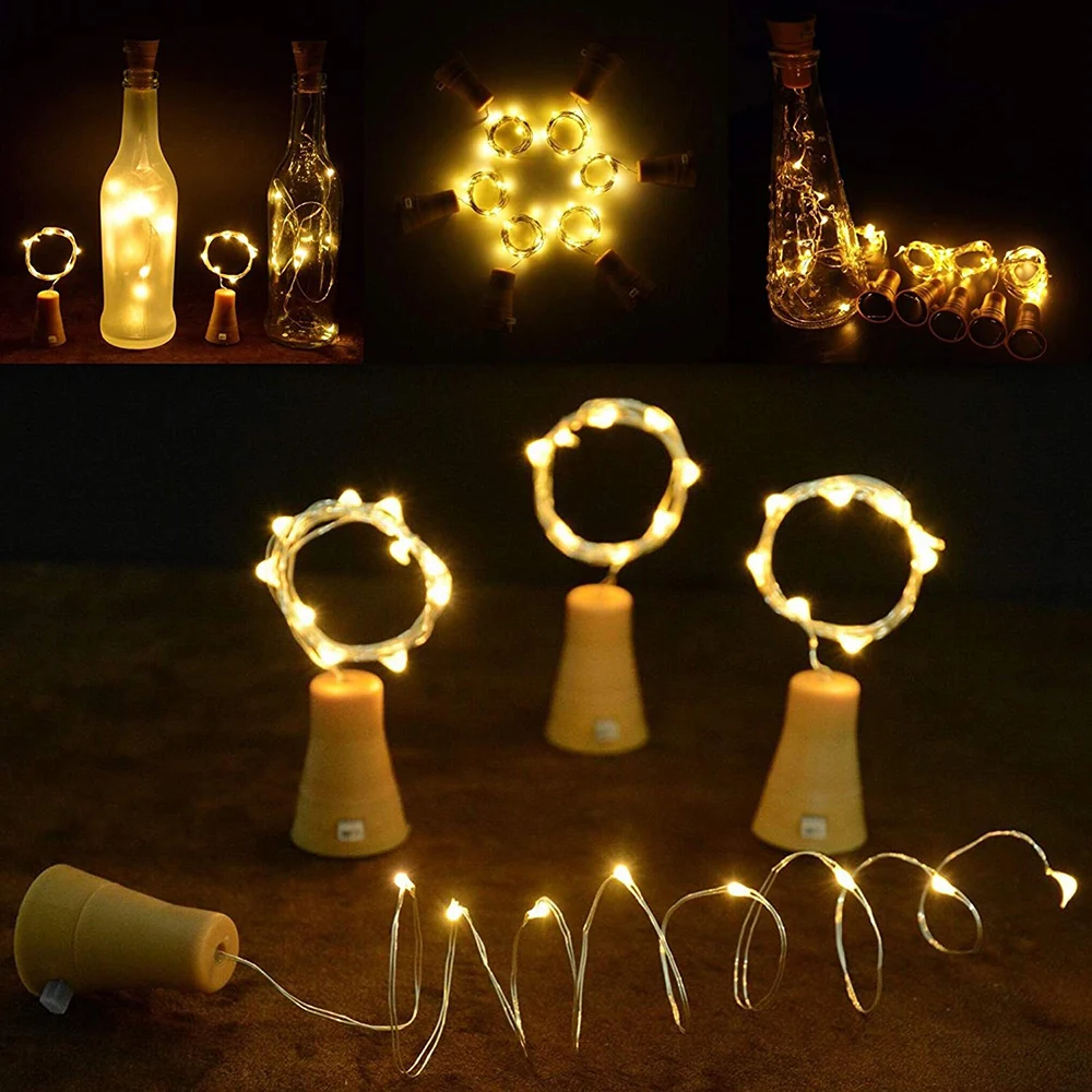 LED Fairy String Lamp Wine Cork Copper Bottle 10/20 LED Party Wire Lights Decor 