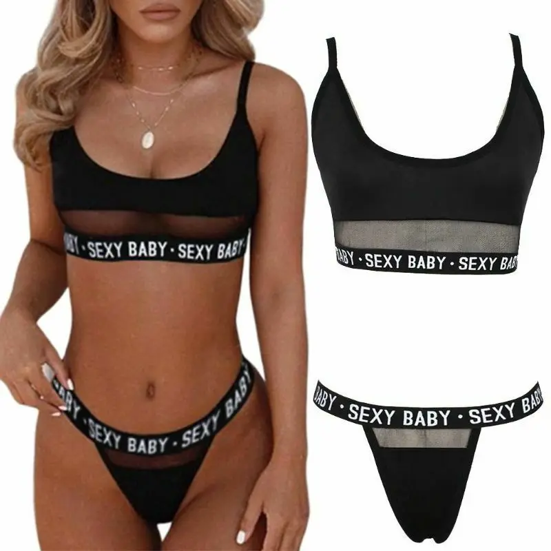 

Hot Selling Europe and the United States Sports Adult Sexy Lingerie Sexy Hollow Letter Three Women's Split Underwear