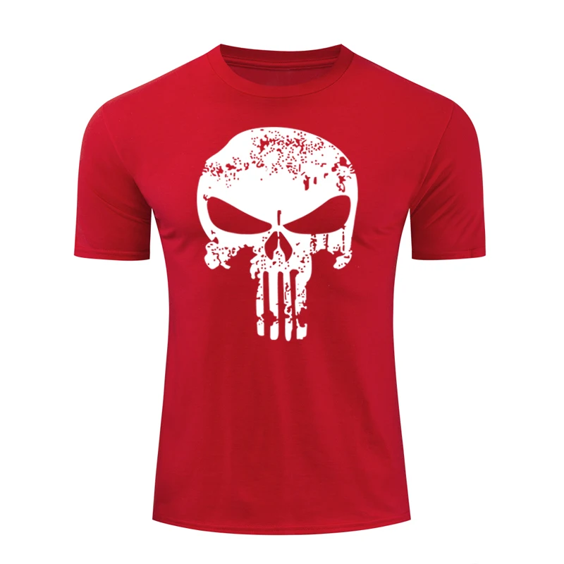 Новая футболка с черепом летняя смешной короткий рукав Футболка с принтом Мужская Каратель футболки с аниме рисунком Homme повседневные топы хлопок одежда - Цвет: red skull white
